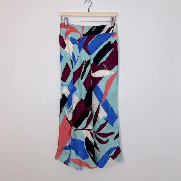 Tanya Taylor Kiarah Abstract Watercolor Silk Satin Midi Skirt 4 Multicolor NWT - Picture 2 of 11